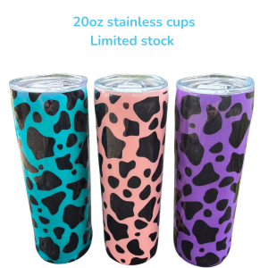 Cow Print Tumbler, 20oz stainless steel.