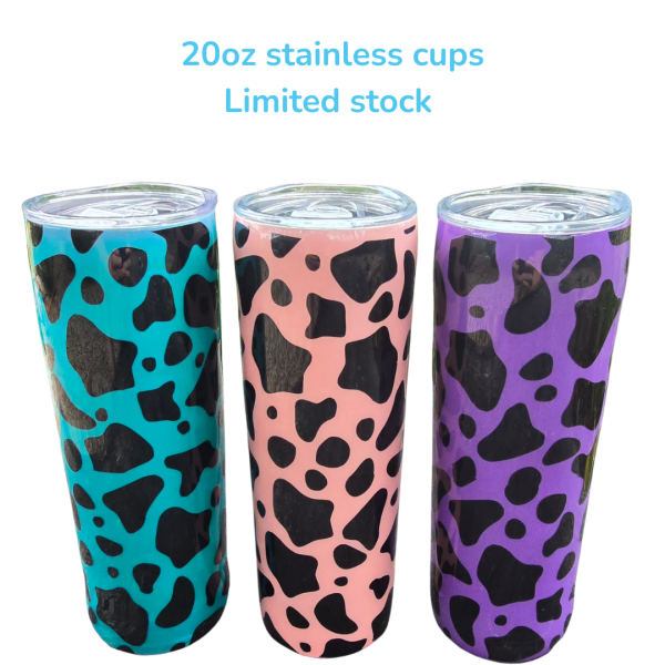 Cow Print Tumbler, 20oz stainless steel.